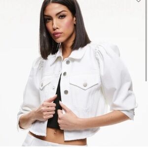 Alice & Olivia Lana Puff Sleeve Jacket in White Medium